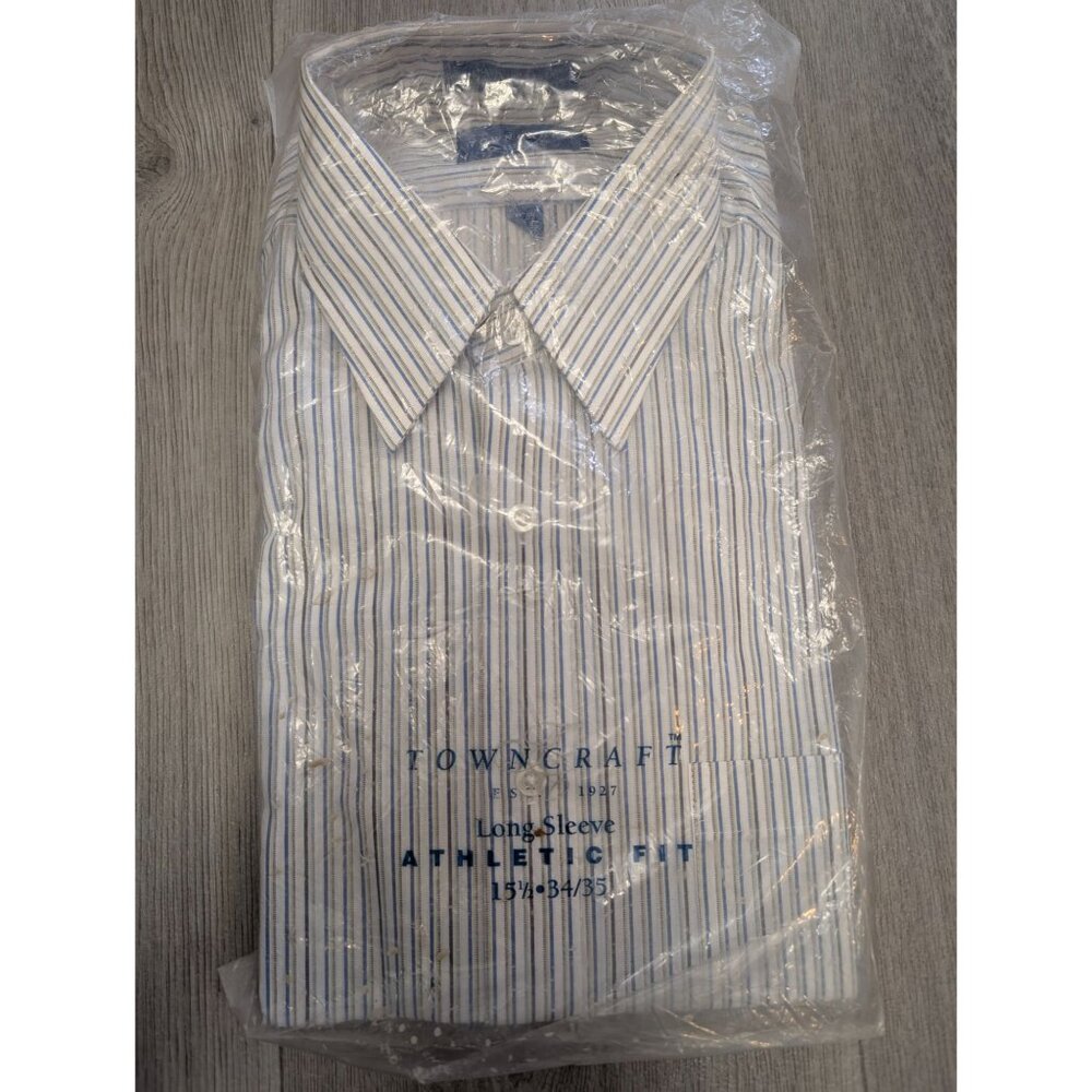 Towncraft Mens Blue Striped Long Sleeve Athletic Fit Dress Shirt 15 1/2 34/35